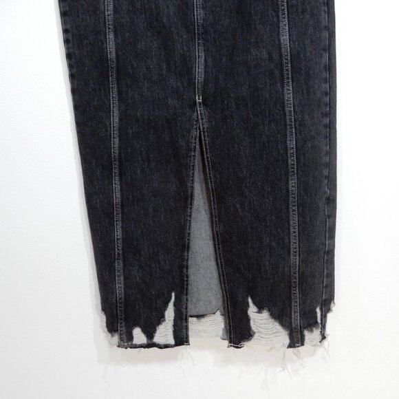 TOPSHOP Denim Maxi Long SKIRT Size 4 Destroyed Hem Front Slit Black NEW - Picture 8 of 10